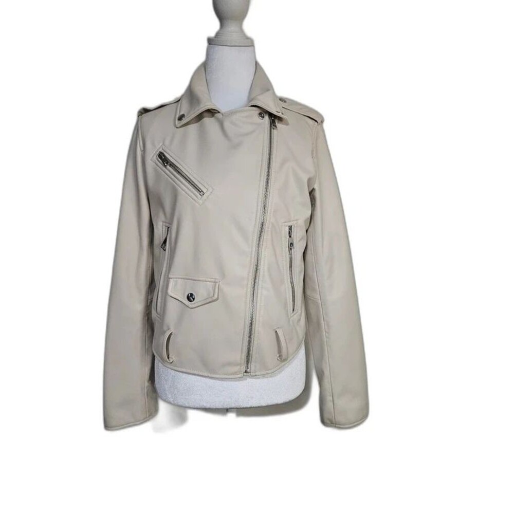 Zara Cream Vegan Leather Moto Jacket